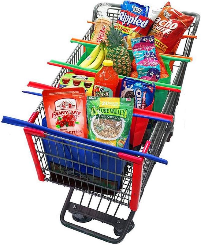 4Pcs Trolley Bags Reusable Shopping Bags Folding Supermarket Trolleys Packet Shopping Trolley Bags in Orange Green Red Blue Trolley Bags for Shopping Cart 3