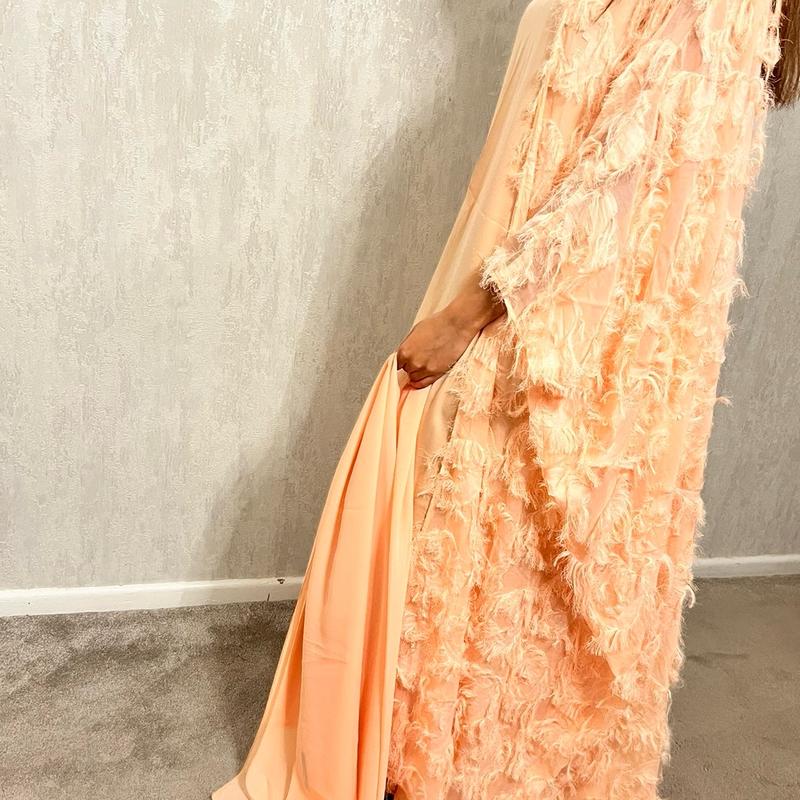 3 Peice Feather Ruffled Open Abaya in Elegant Design 7