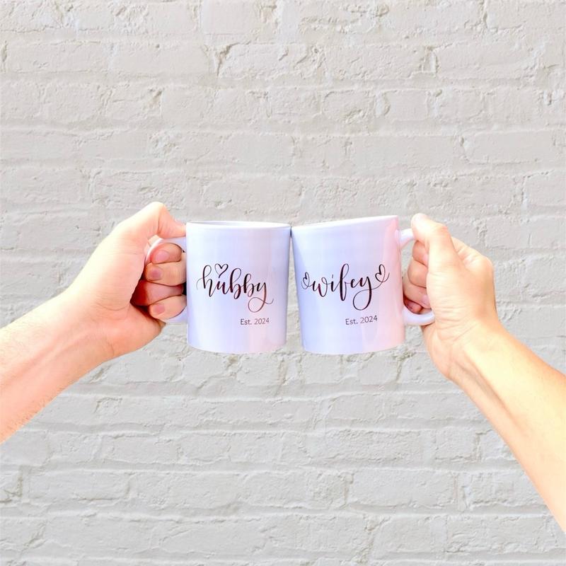 Wifey & Hubby mugs, newlywed gifts, wedding gifts for bride and groom, wedding anniversary mugs 2