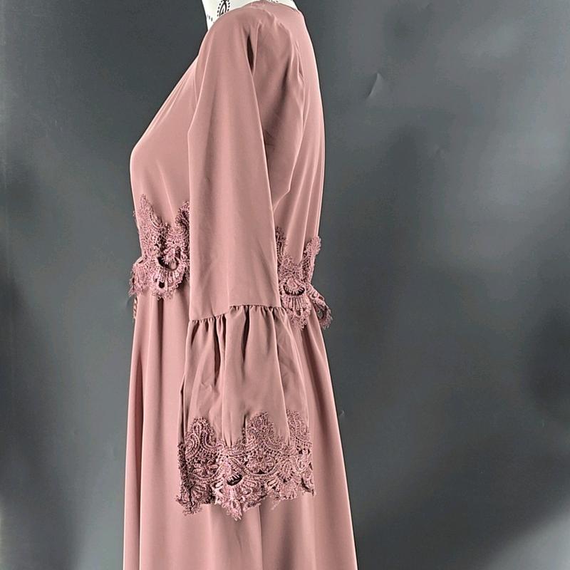 Lace stitching belted robe abaya styling in Copper Rose 3