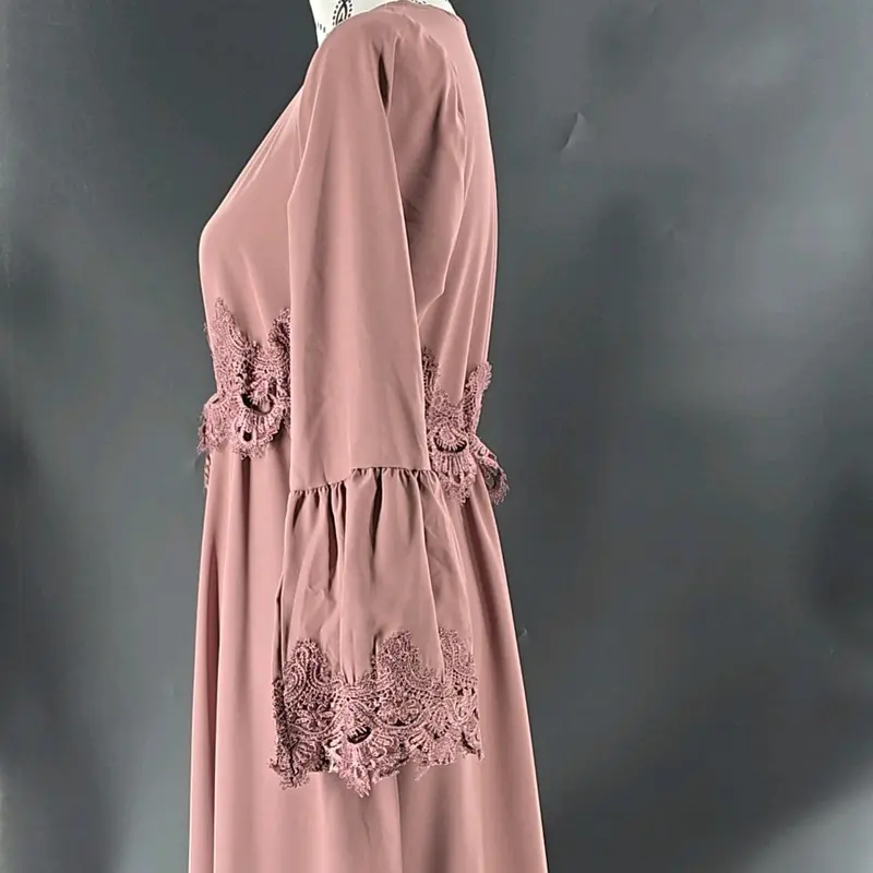 Lace stitching belted robe abaya styling in Copper Rose 2