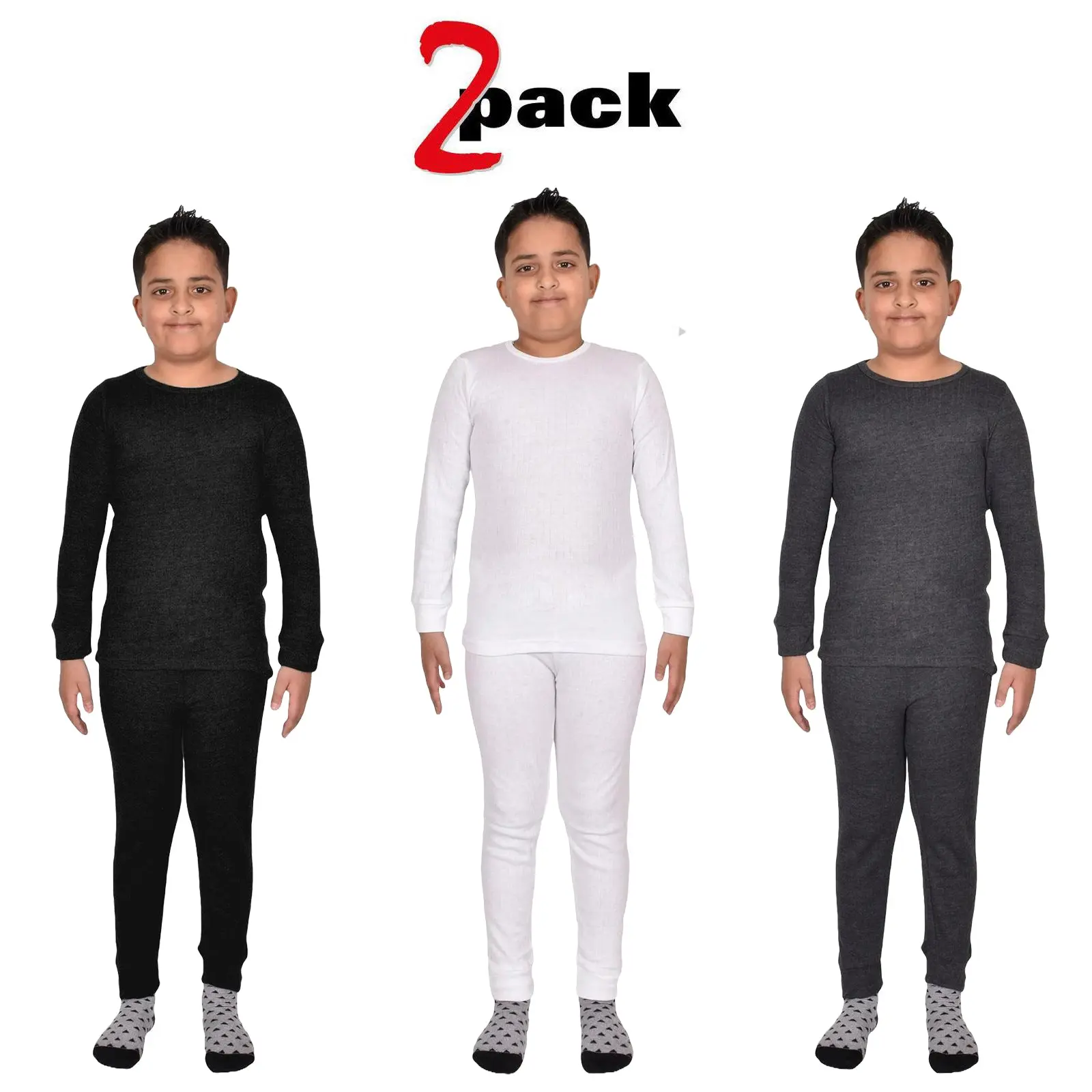 2 Pack Kids Thermal Long Sleeves Set for Boys and Girls