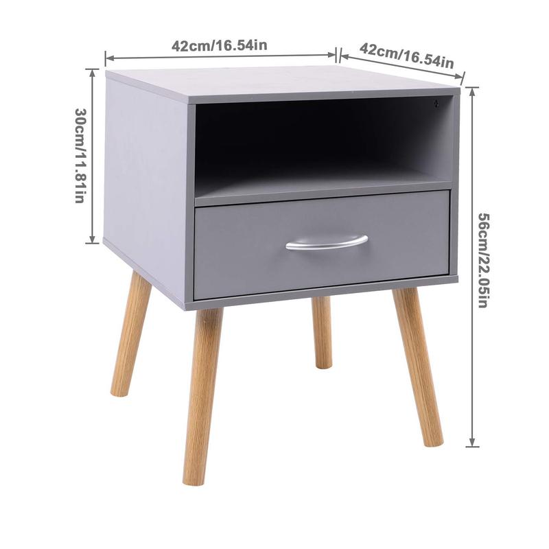 Joolihome Joolihome Wood Bedside Table Set of 2 Cabinet Storage Nightstands 1 Drawer with Metal Handle, 42 x 42 x 56 cm (Grey, 2) 5