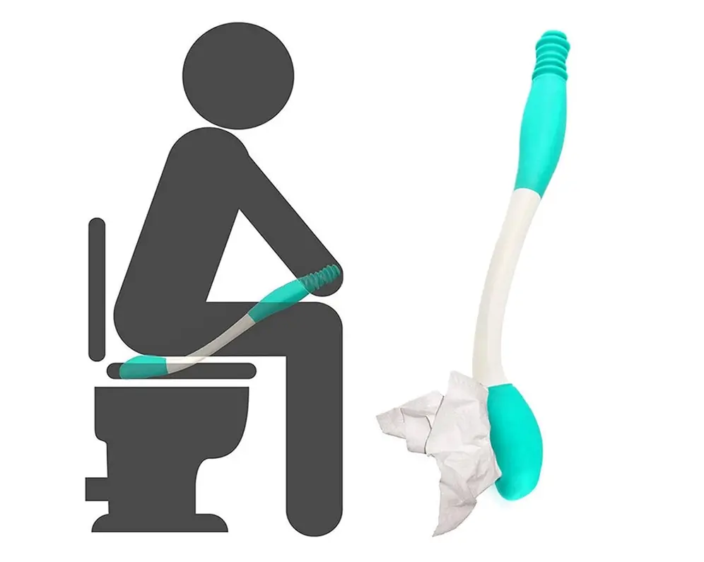 Long Reach Comfort Wipe - Extend Your Reach Over 15 Inches (38.1 cm) for Effortless Toilet Paper and Pre-Moistened Wipe Gripping Brush Tool Cleaning