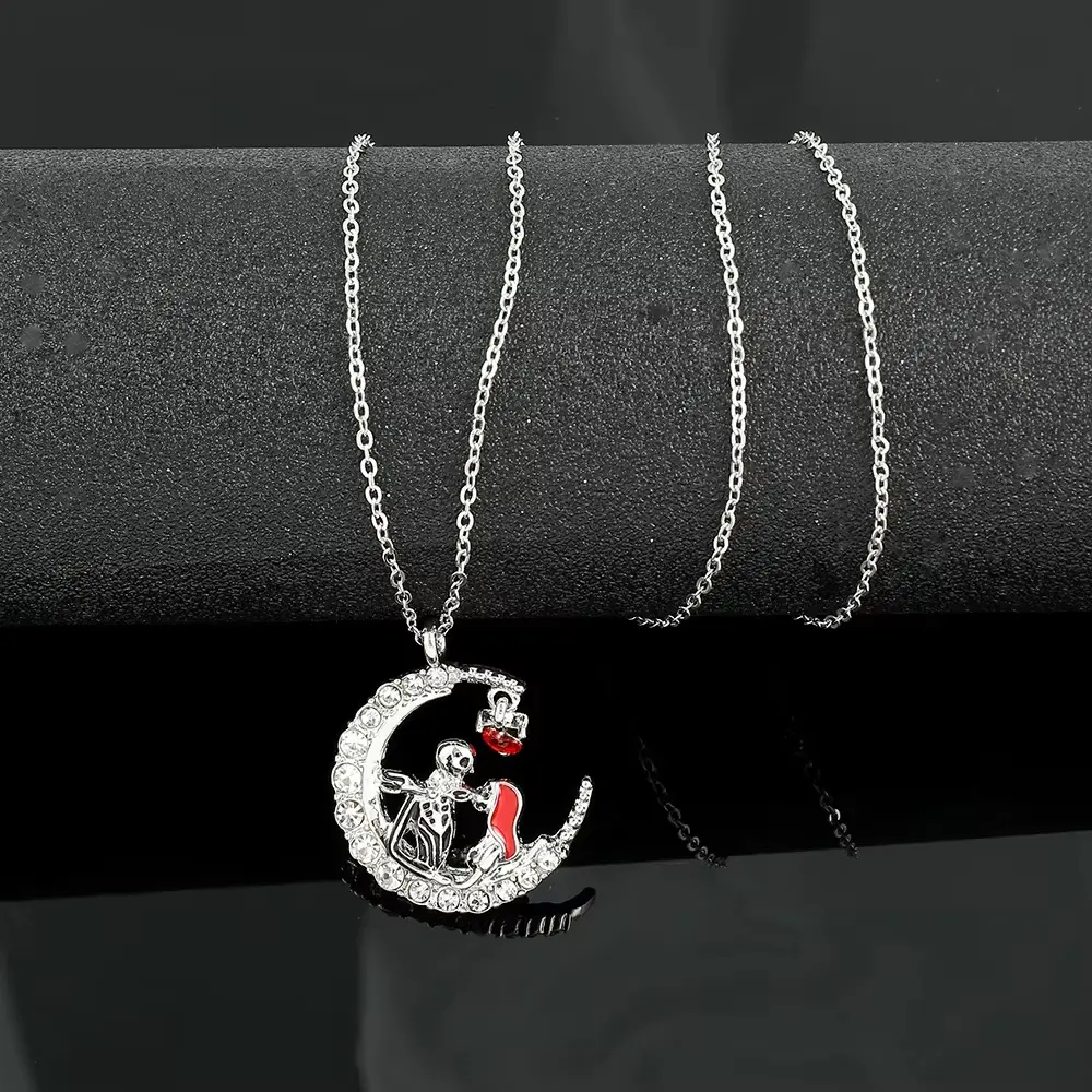 Love Always Red Heart Necklace Gift for Fans of The Nightmare Before Christmas - Jack & Sally
