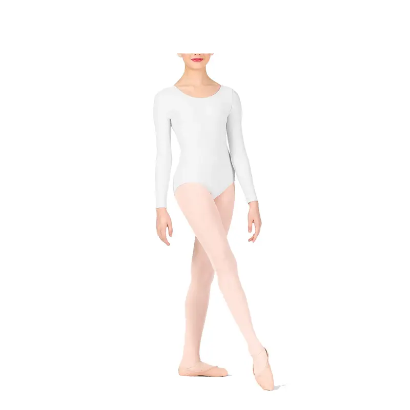 BODYWEAR LTD - Girls Long Sleeve Leotard - Shiny Nylon – Comfortable Fit – Performance Wear - Dance Class Essential - Ballet Gymnastics, Dance, School, Sportswear (White,  13-14  years) 0