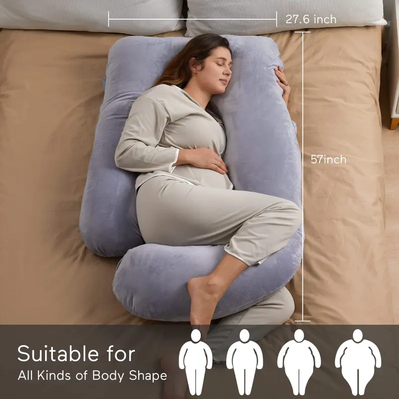 Pregnancy Pillows for Sleeping, U Shaped Full Body Maternity Pillow with Removable Cover - Support for Back, Legs, Belly, HIPS for Pregnant Women, 57 Inch Pregnancy Pillow for Women, Grey 5