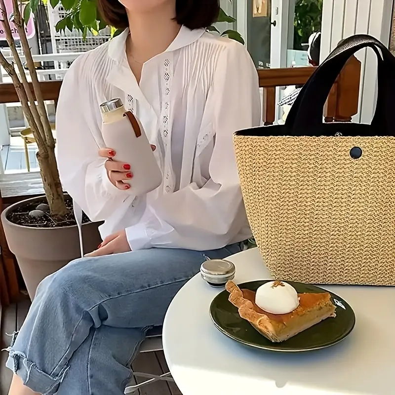 Large Capacity Bohemian Woven Tote Bag for Women - Lightweight Straw Beach & Picnic Handbag with Magnetic Closure, Perfect for Summer, Camping, and Casual Outings - Available in Khaki,, Black, Casual Commuting Bag | Bohemian Style Bag |  Beach Bag 7