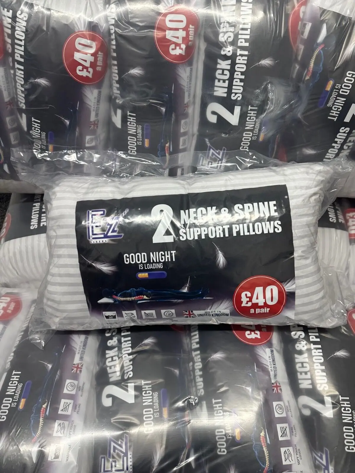 4 PACK Luxury Extra Filled Hotel Quality JUMBO Neck Spine Support Pillows Egyptian Stripe Anti Allergy Dust Free RRP£40