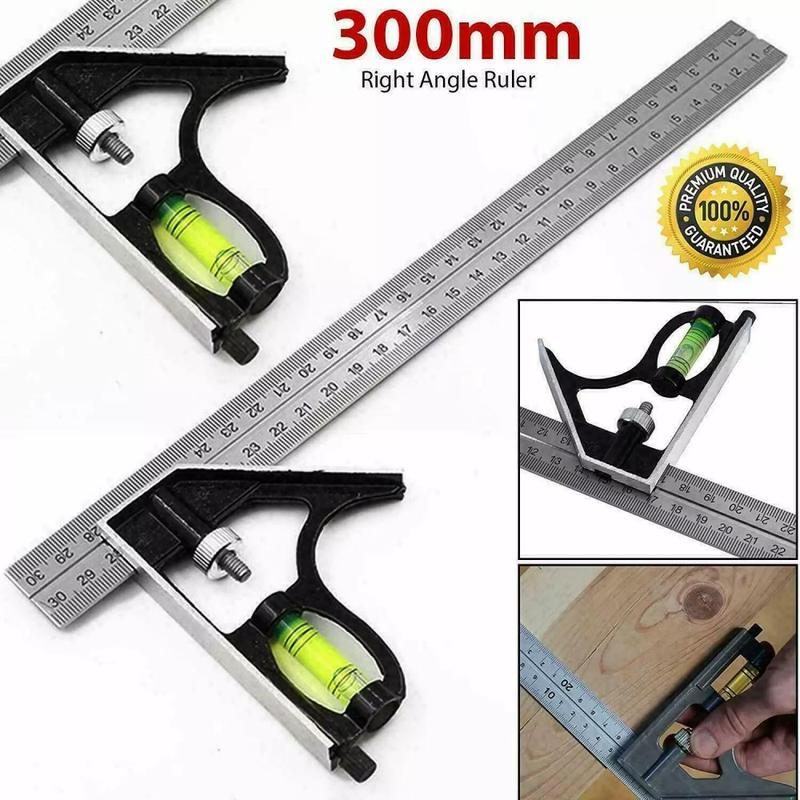 300mm (12") Adjustable Engineers Combination Try Square Set Right Angle Ruler UK 3