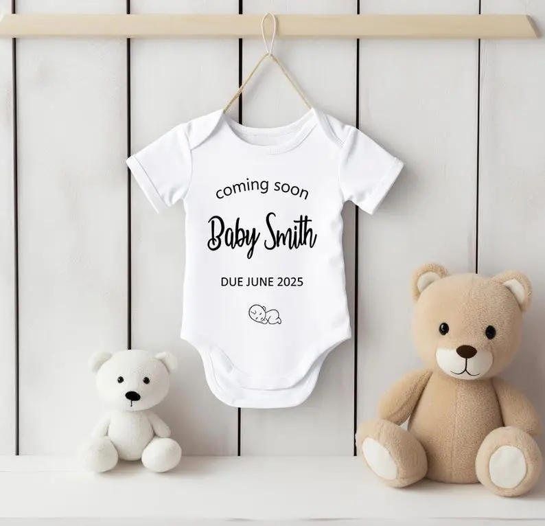 Personalised Baby Grow Vest Pregnancy Announcement Coming Soon Name Baby Reveal Cute Baby Vest