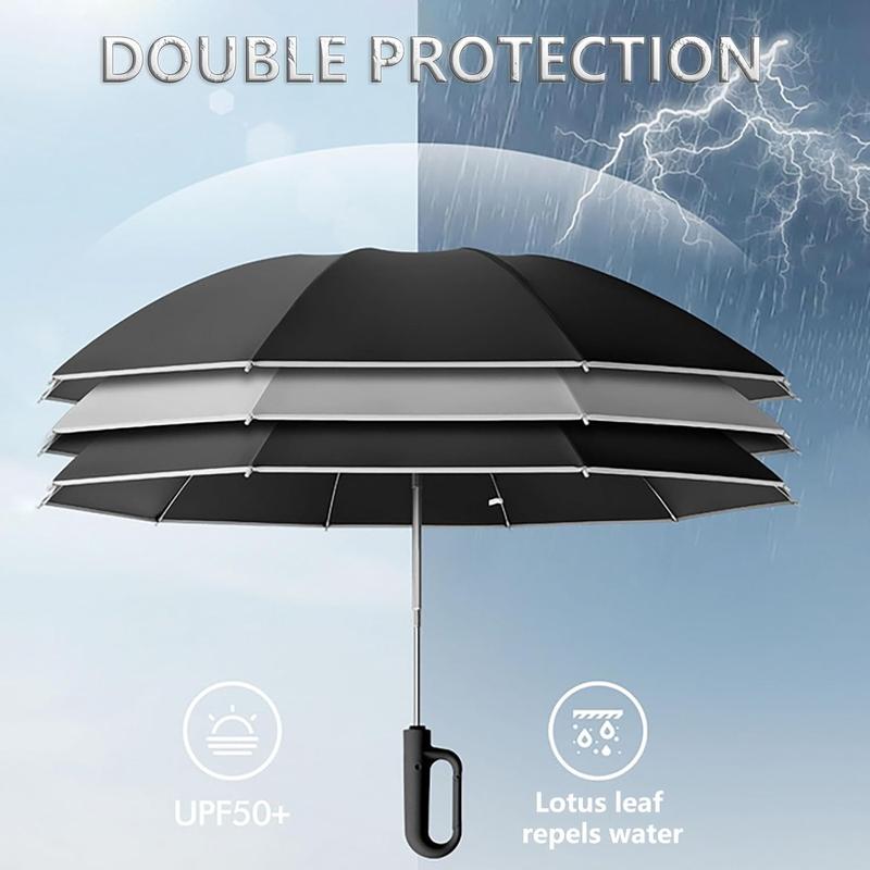 Travel Folding Golf Umbrella 10 Ribs Automatic Open/Close,Lightweight Compact Portable Backpack Car Parasol Outdoor,Sun/Rain,Anti 99 UV Protection UPF 50,Men Women Carabiner Handle Design 2
