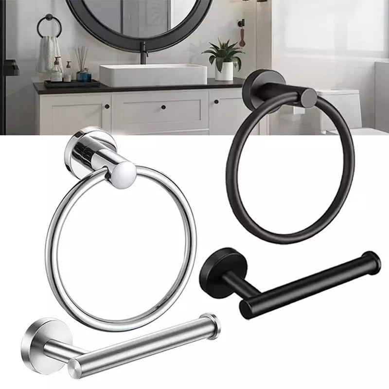 Stainless Steel Toilet Roll Holder and Towel Ring Set Bathroom Wall Mounted UK 1