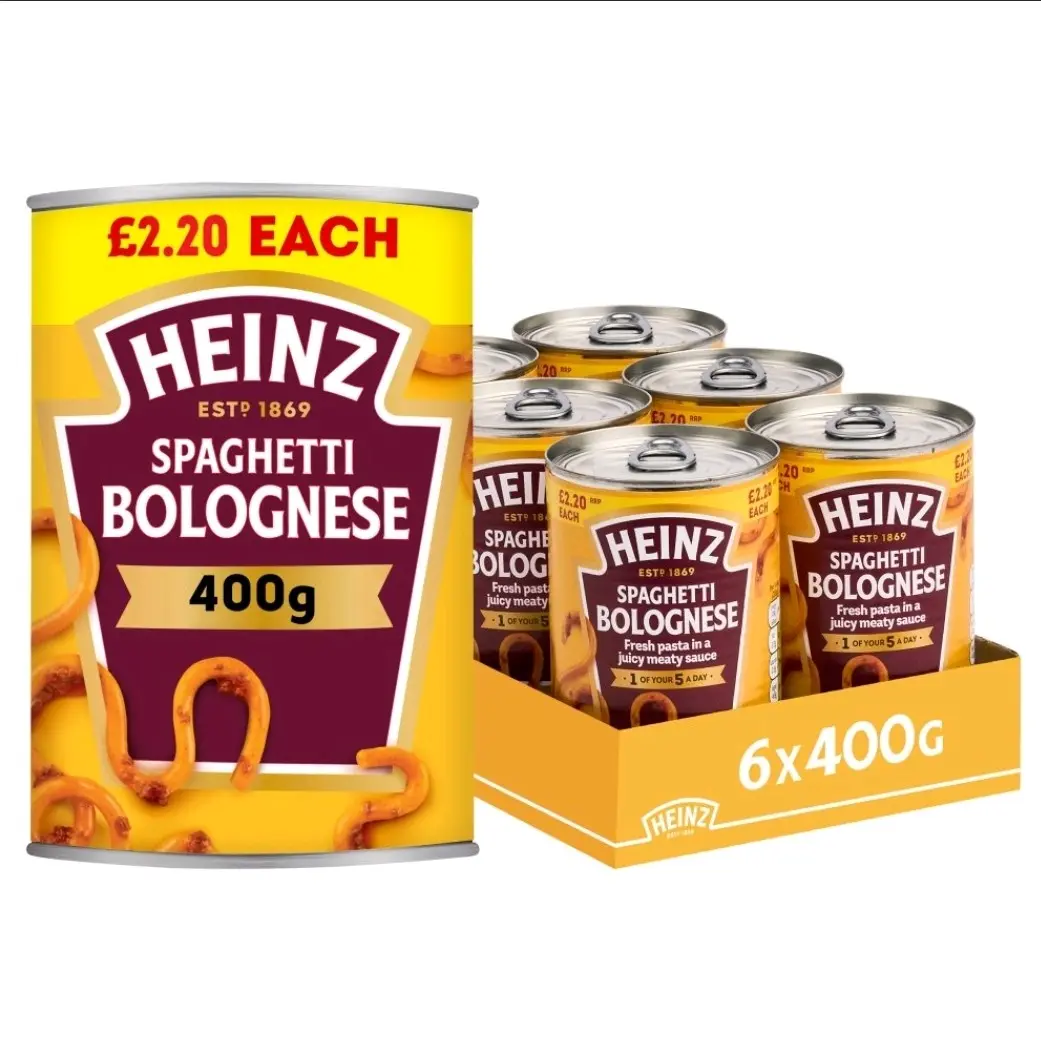 Heinz Spaghetti Bolognese - 6 x 400g Tins - Instant Pasta Tinned Foods