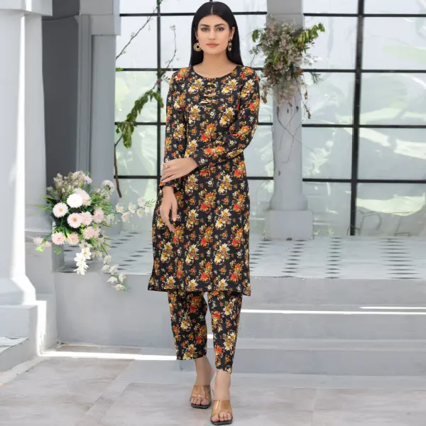 Readymade womenswear Linen Ethnic Floral Printed CO-ORDS-1452-Green Fit Overalls