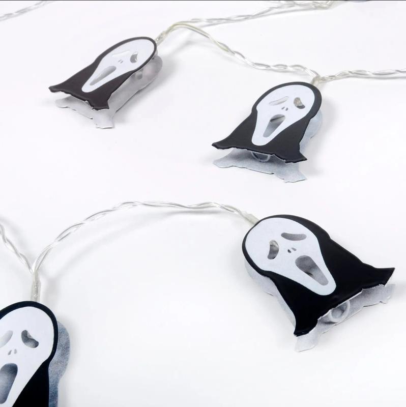 10 Ghost Face String Lights LED Halloween Party Decorations Set Steel with Transparent Battery Box Lightweight Indoors Outdoors 1
