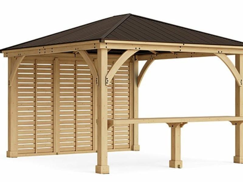 Yardistry Meridian Gazebo 12ft x 14ft (3.7m x 4.3m) with Privacy Wall & Bar Counter 0