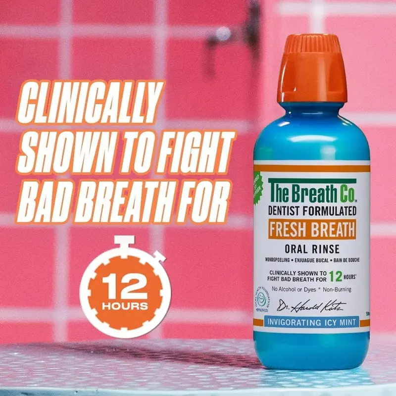 Alcohol Free Mouthwash - Dentist Formulated Oral Rinse for 12 Hours of Fresh Breath - Icy Mint Flavour, 500ml Daily Vegan 1