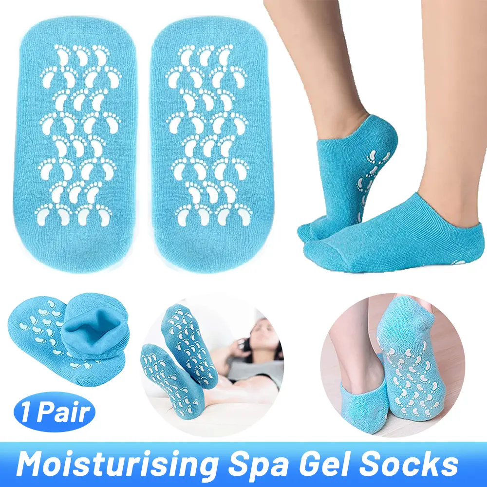 2x Moisturising Spa Gel Socks Cracked Foot Dry Hard Skin Care Protector Blue
