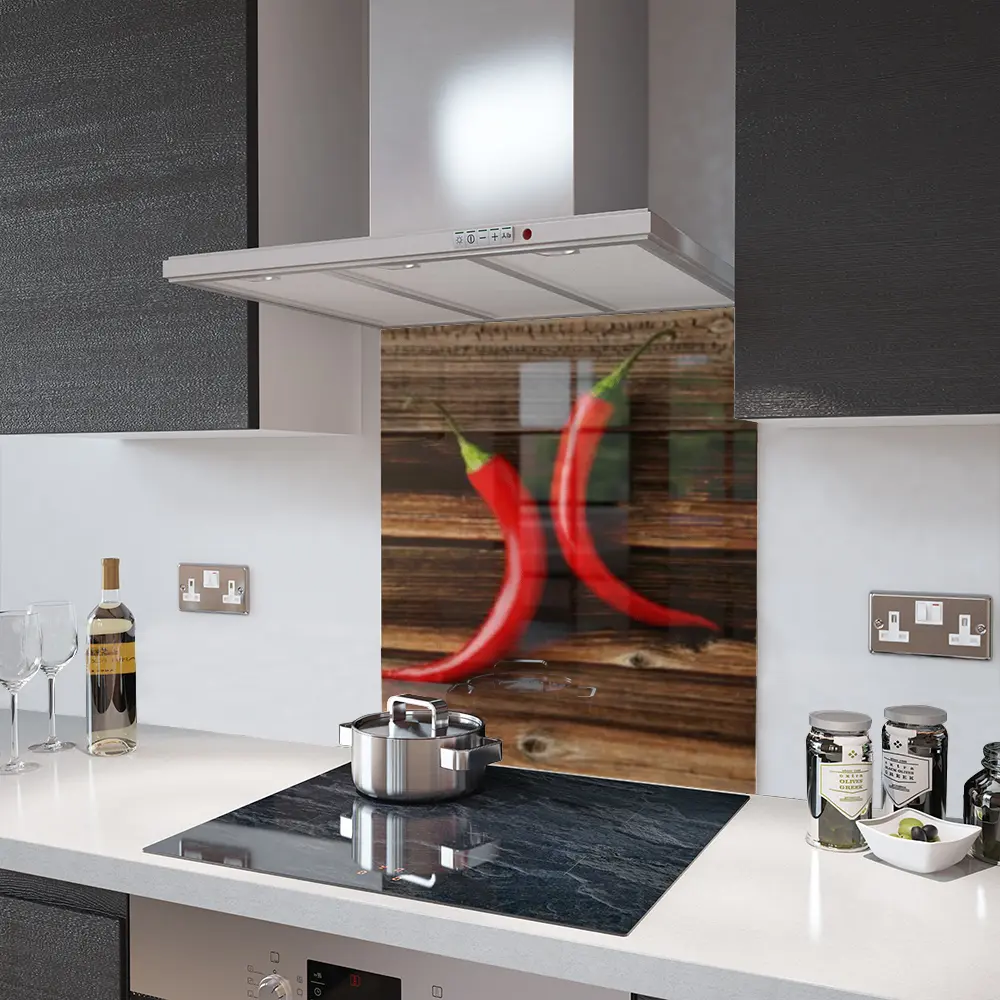 Glass Splashbacks 2 Chillies on Chopping Board
