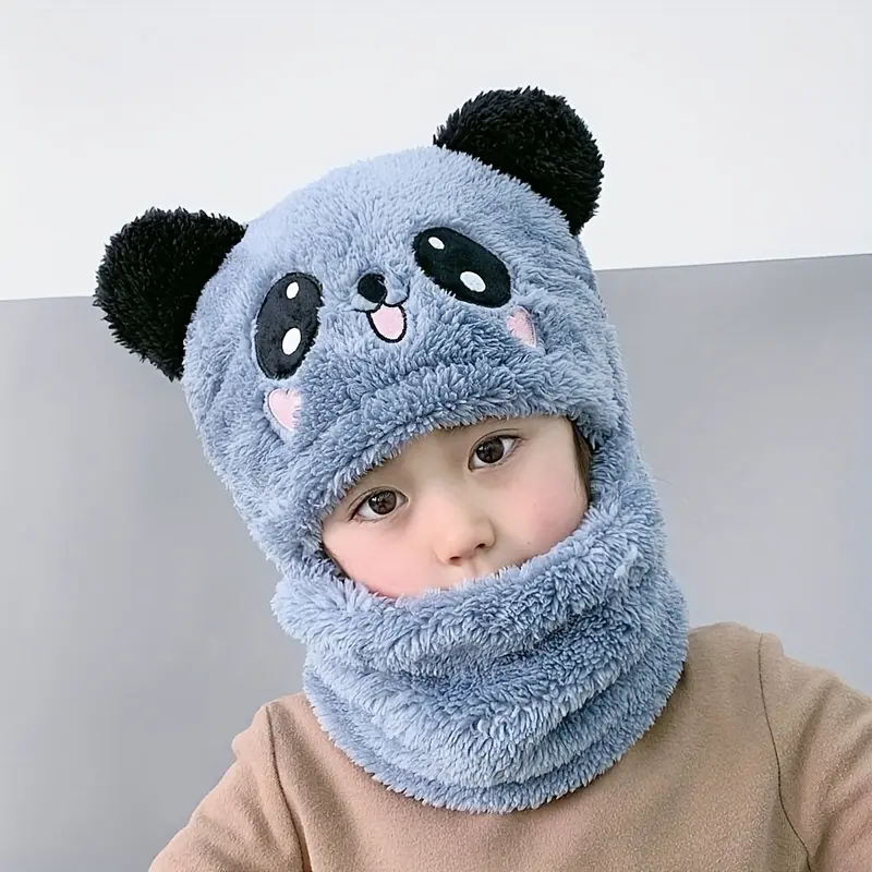 Fall/Winter 'S Hat Set - Warm Integrated Ear & Neck Scarf, Cute Bear Ear Style Hoodie Cap, Velvet Outer, Windproof Plush Hat, Polyester Composition, Hand Washable, Christmas Themed, Stretch Fit, Toggle Closure, Baseball Cap Design, Suitable for Daily 4