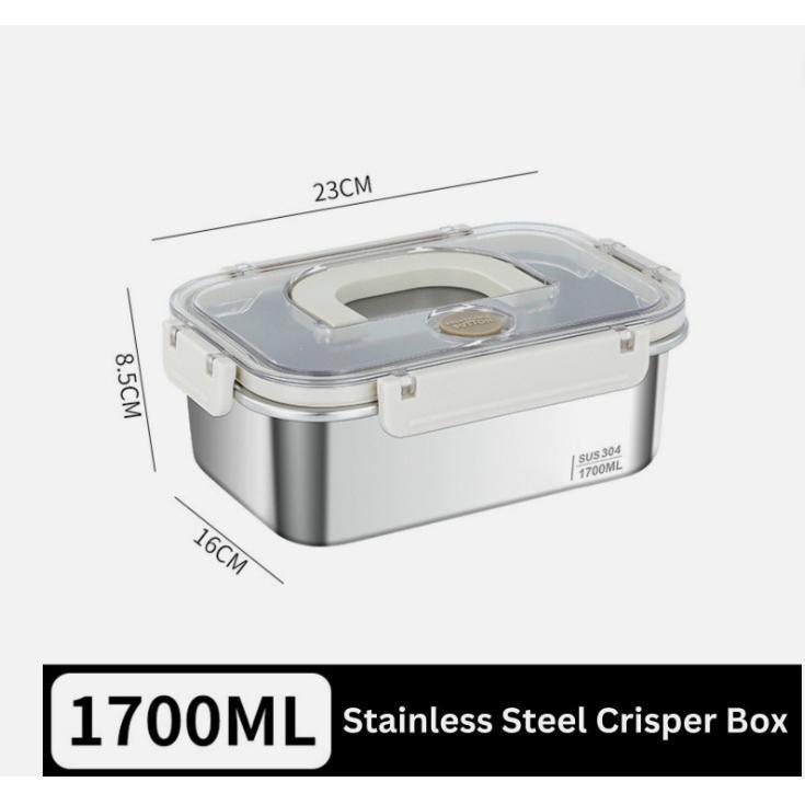 304 Stainless Steel Crisper Square Lunch Box With Handle Rectangle Tableware 4