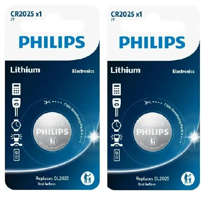 2 x Philips CR2025 Lithium Coin Cell Battery DL2025 3V