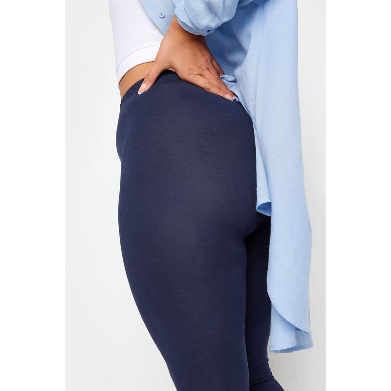 YOURS FOR GOOD Curve Navy Blue Cotton Stretch Cropped Leggings 3