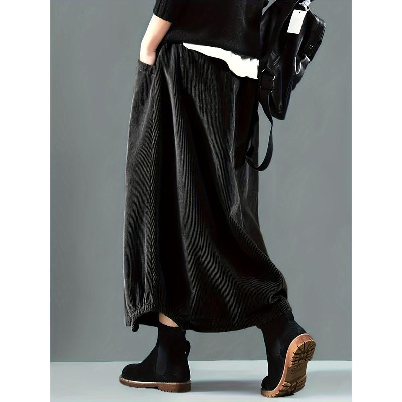 Button Detail Elastic Waist Skirt, Casual Dual Pockets Cocoon Skirt For Spring & Fall, Women's Clothing Womenswear Bottom 8