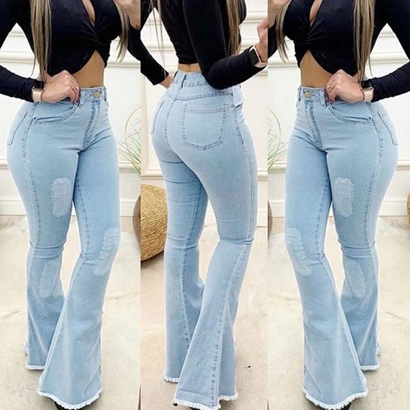 Product Introduction of Women High Waist Denim Jeans Solid Slim Flare Pants Ladies Skinny Full Length Jean S-3XL 19
