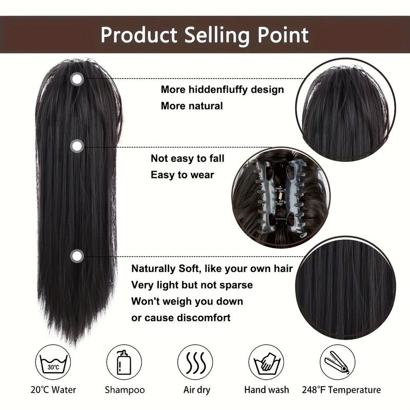 16inch A Messy Hair Bun Ponytail Claw Clip Hair Extension High Bun Hair Claw Clip Straight Short Ponytail Wig Piece Female Wig 4