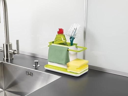 Caddy Kitchen Sink Area Organiser with Sponge Holder and Cloth Hanger - White/Green 4