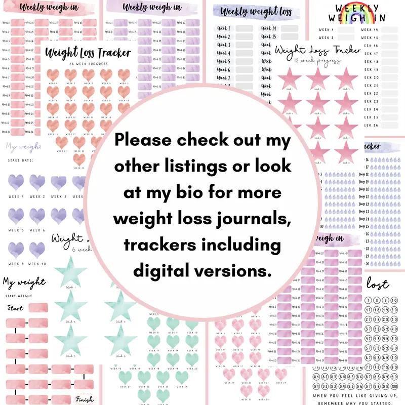 Gorgeous 52 Week Weekly Weigh In Weight Loss Tracker (52 Wks). A4 Printed Weight Loss Chart, Annual Weight Loss Tracker, Yearly Weight Loss Tracker. Laminated Or Unlaminated in 15 Colour Options. Start Tracking Your Weight Loss Now. 6