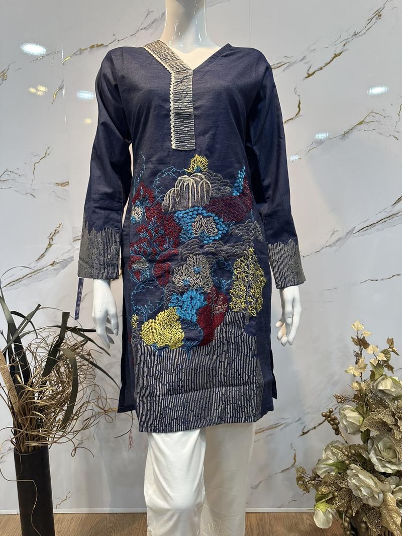 Product Introduction of Menaal’s Women’s Denium winter Embroidered kurta 4