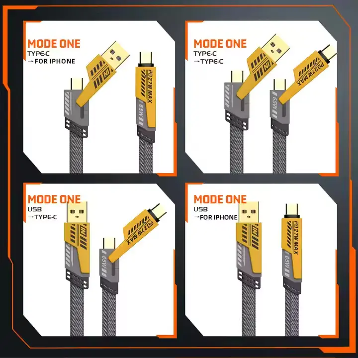 Universal 4-in-1 Cable Fast Charging & Data Transfer iOS Android USB-C Lightning USB-A USB 2.0 Alloy Smartphone Charger Cellphone Durable Electronic Sync 1