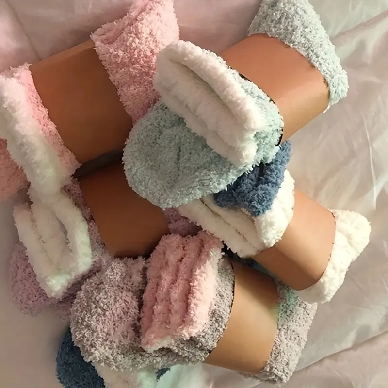 8 Pairs Coral Fleece Crew Socks, Casual & Warm Soft Floor Home Socks For Fall & Winter, Women's Stockings & Hosiery Womenswear Underwear Lady Comfort