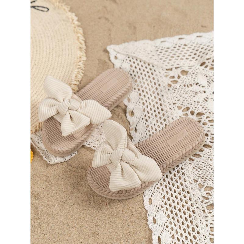1pair Lightweight Fashionable Bowknot Girls' Beach Slippers, Simple Style 4