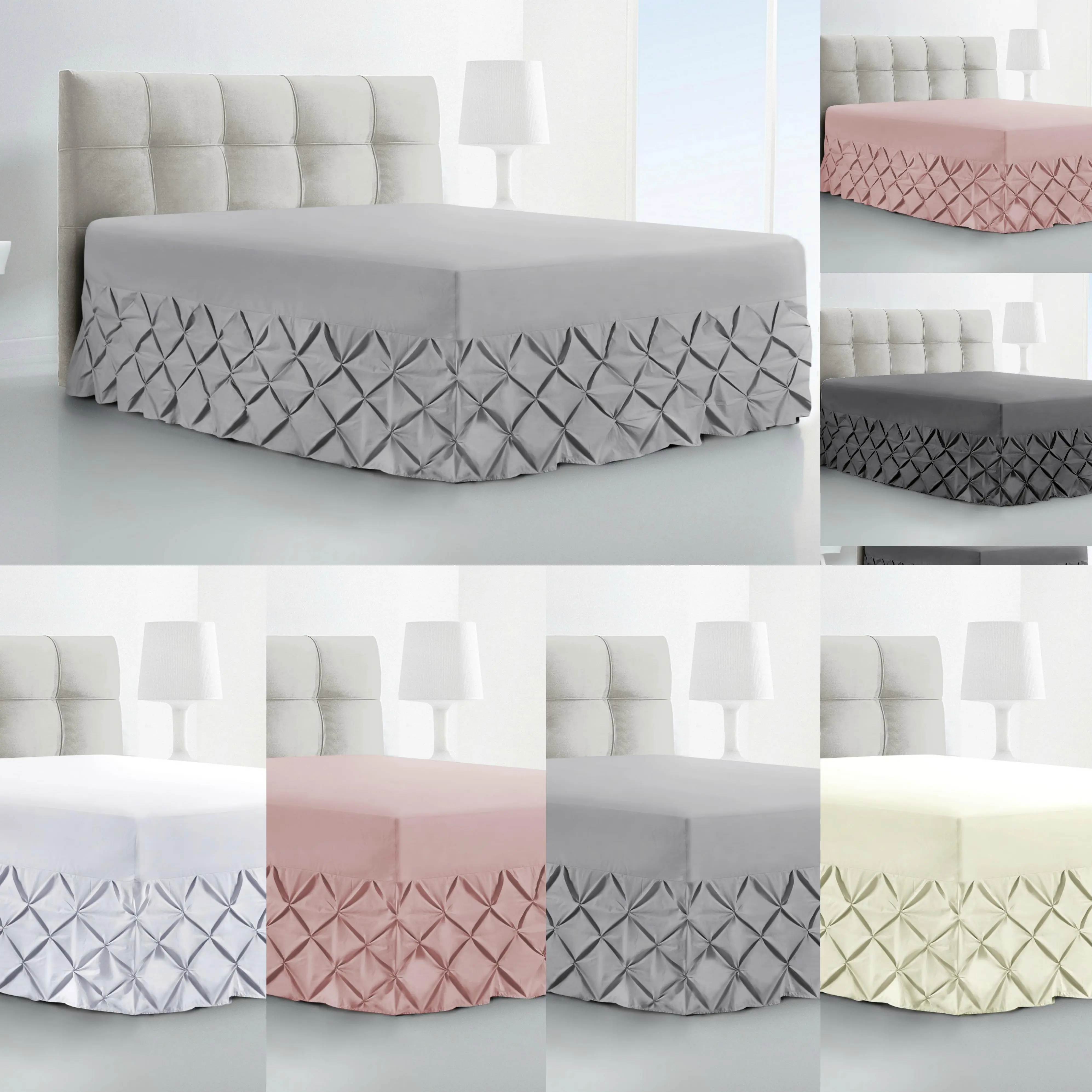 Pintuck Valance Sheet Extra Deep Fitted 100% Egyptian Cotton 200 Thread Count Pink White Grey Charcoal Single Double King Super King Bed Size