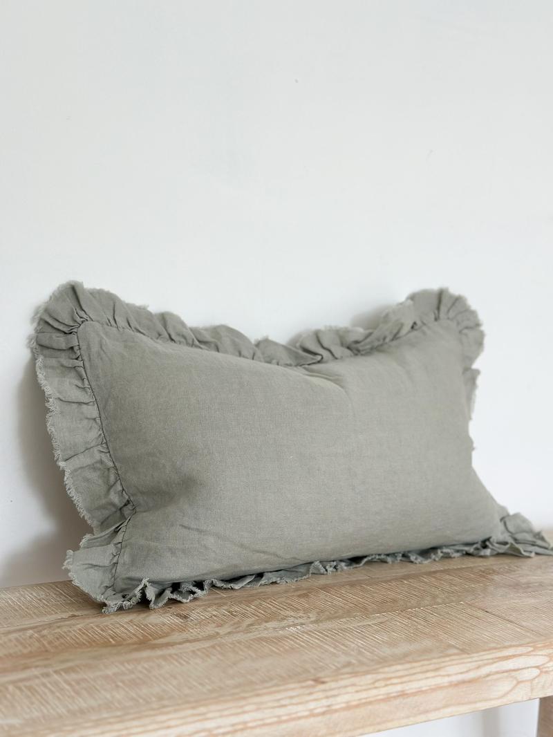 Product Introduction of Ellenvale Interiors Hallie Sage Green Ruffle Cushion - Soft Furnishings 6