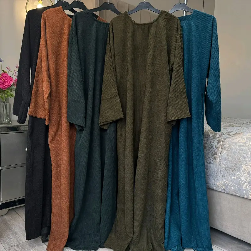 Winter Closed Corduory Abaya with Pockets, Hijab and Belt for Women lover 1