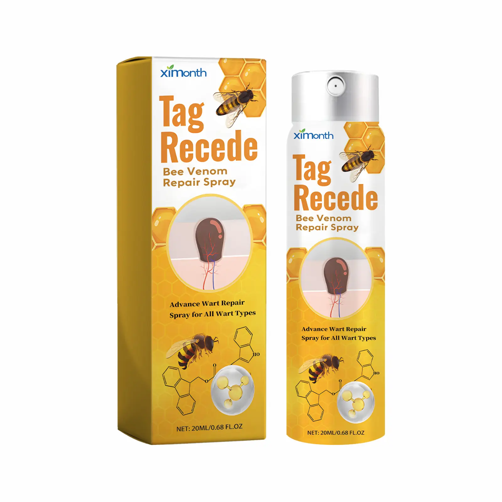 XIMONTH Bee Venom Wart Treatment Spray Improve Flesh Moles Repair Smooth Skin Wart Spray