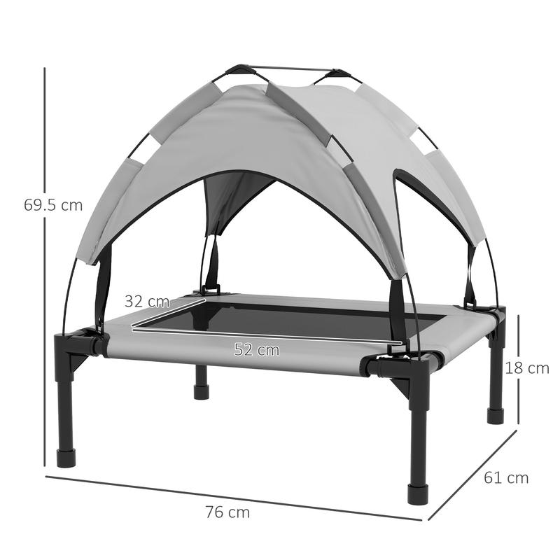 PawHut Cooling Raised Pet Bed w/ Washable Breathable Mesh, for Small Medium Dogs, 76 x 61 x 69.5cm - Light Grey 2