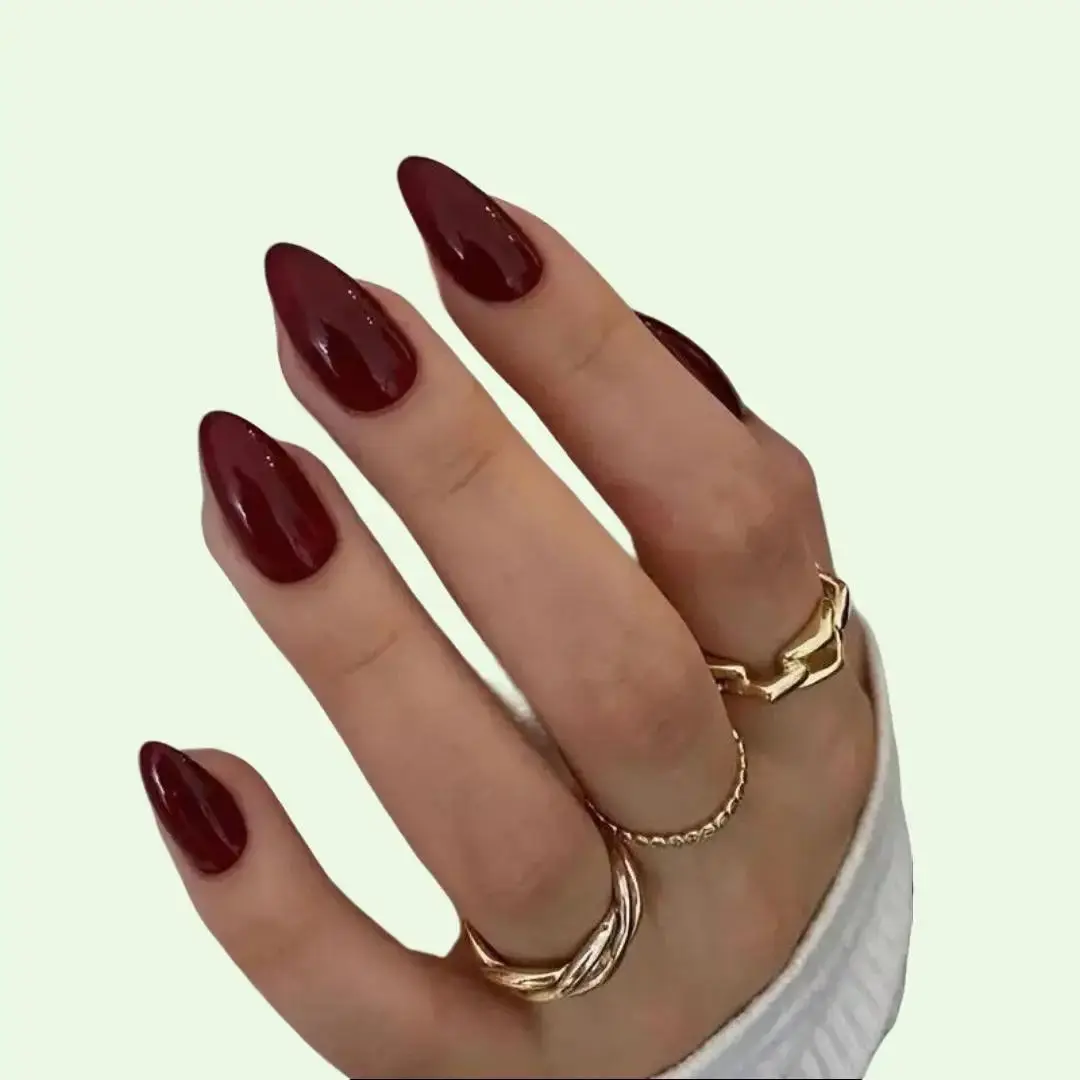 24pcs Glossy Red Wine Press-On Nails Minimalist Style False Fake Nails for Women solid nail gel glue primark hyper realistic