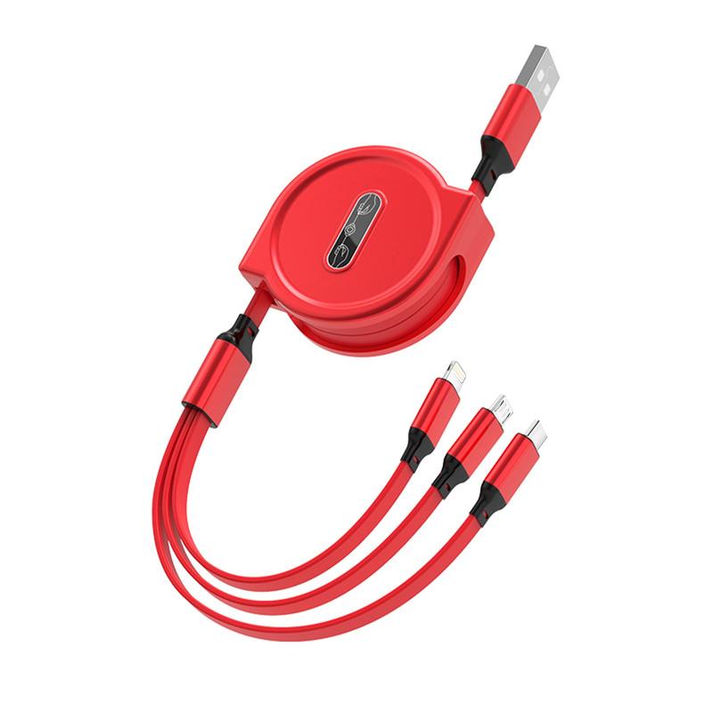 3-in-1 Retractable USB Cable - Flat Silicone, Male to Male, Universal Compatibility with iPhone, Android, Type-C, Micro USB - Portable Charger, 10-20W Power, No Battery, USB Powered 6