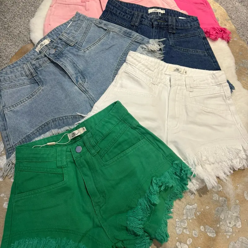 Women's Denim Frayed Hem/Fringed Shorts - Blue 1