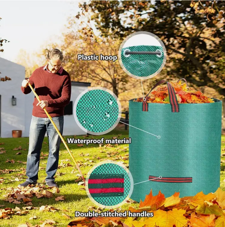 2/4PCS Heavy Duty Garden Waste Bags 272L/500L Green Reusable Storage Trash 4