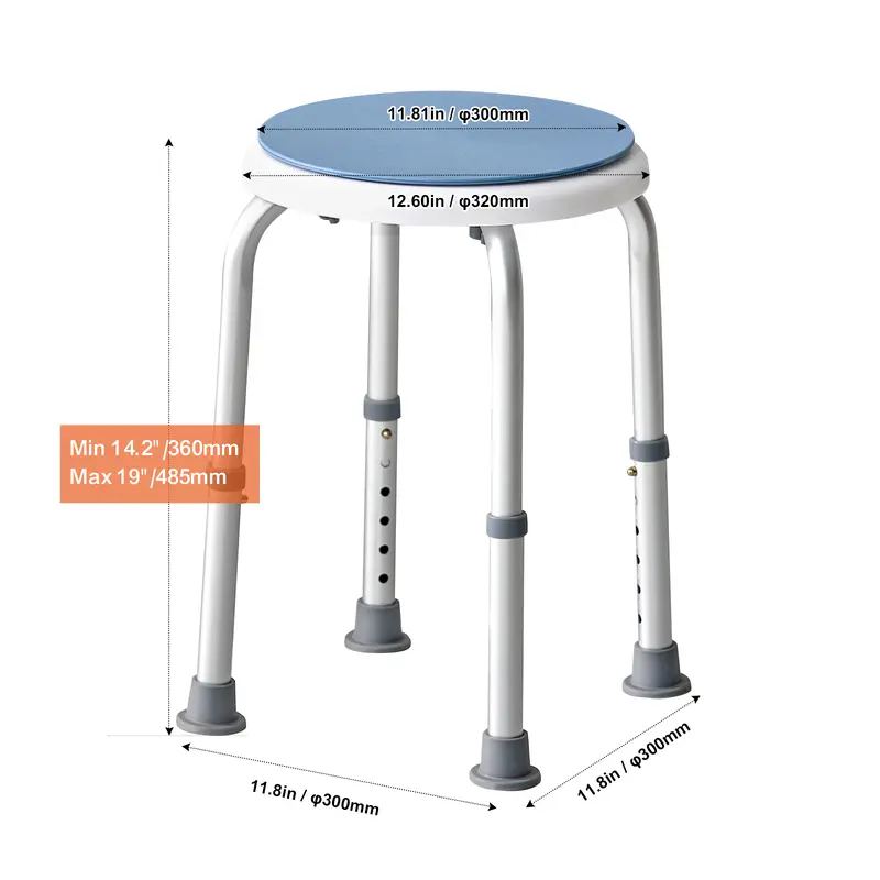 VEVOR Shower Chair for Inside Shower, 360 Degree Swivel Shower Seat, Adjustable Height Shower Stool, Non-Slip Bench Bathtub Seat Stool for Elderly Disabled Adults Handicap, 300 lbs Capacity Aluminium Lightweight 7