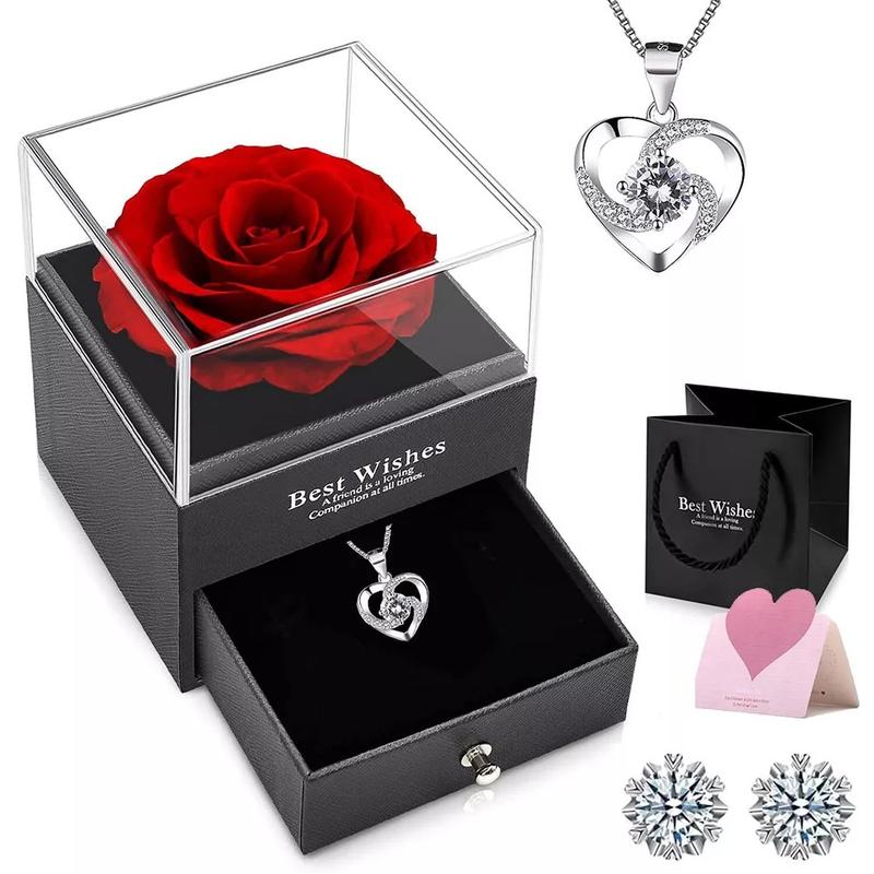 Product Introduction of Handmade Preserved Eternal Rose Gift Box with Necklace & Earrings Romantic Gifts 0