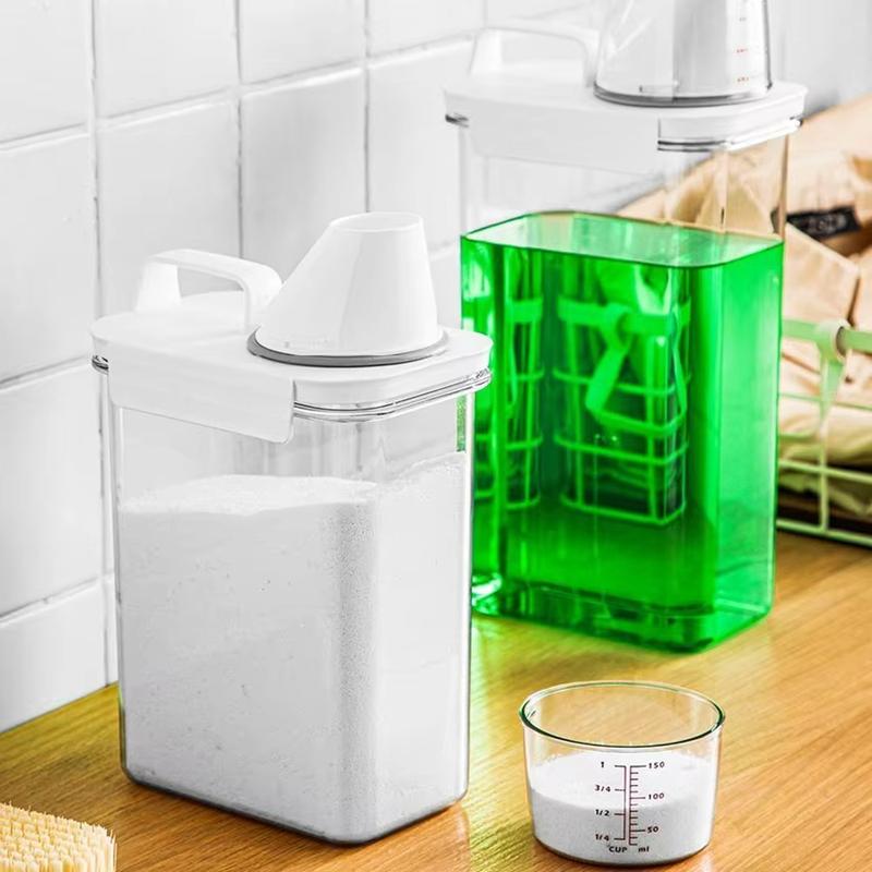 Transparent Simple Detergent Container with Measuring Cup, 1 Count Laundry Detergent Storage Box, Portable Laundry Detergent Dispenser, Household Laundry Accessories, Summer for Gift  Room Organiser 6