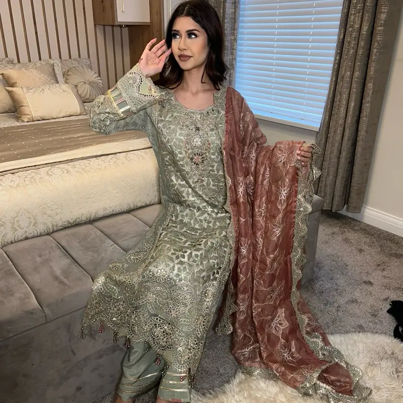 Caira sage green outfit with rust Duppatta 1